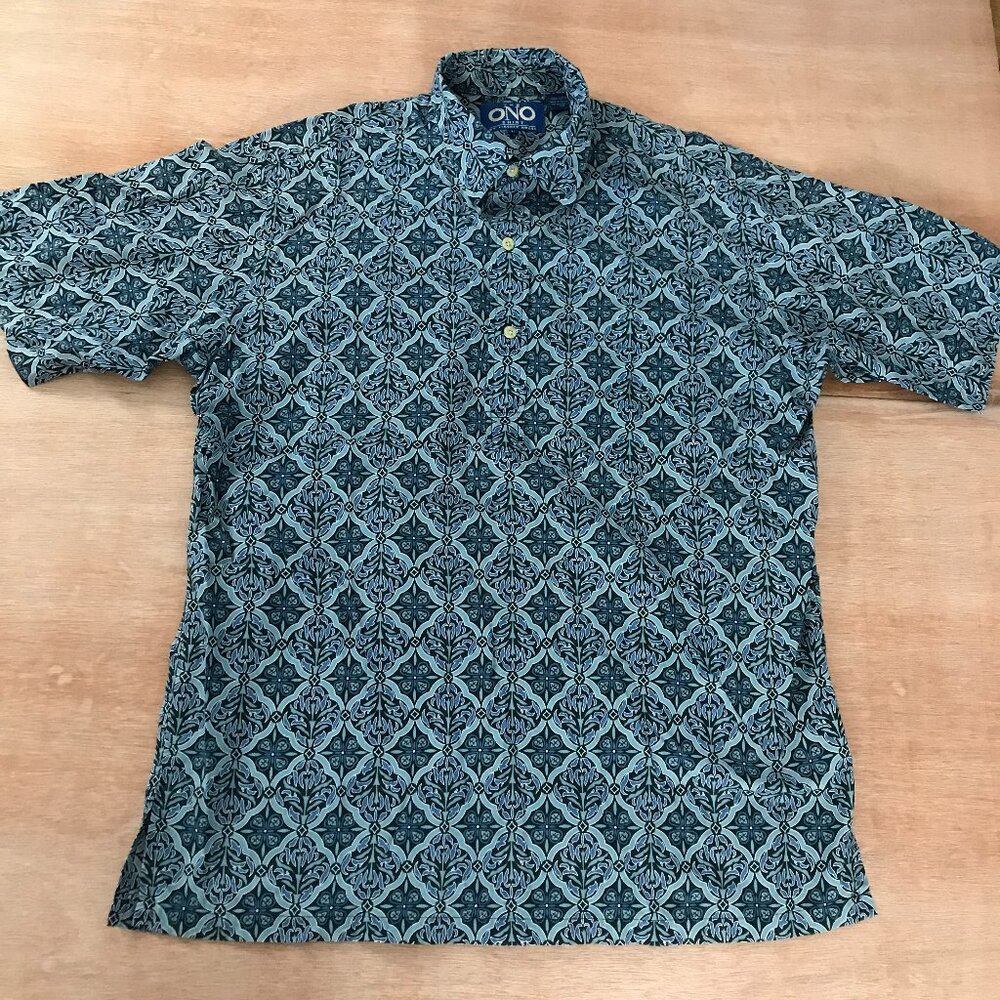 Ono Hawaiian Shirt Men Size L Button, Collared,Pullover, Pocket. Very cool 😎